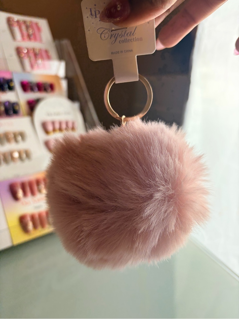 Light Pink, Blue, Grey, Lilac, Mauve Pink Faux Fur Pom Keychain (Choose 1)